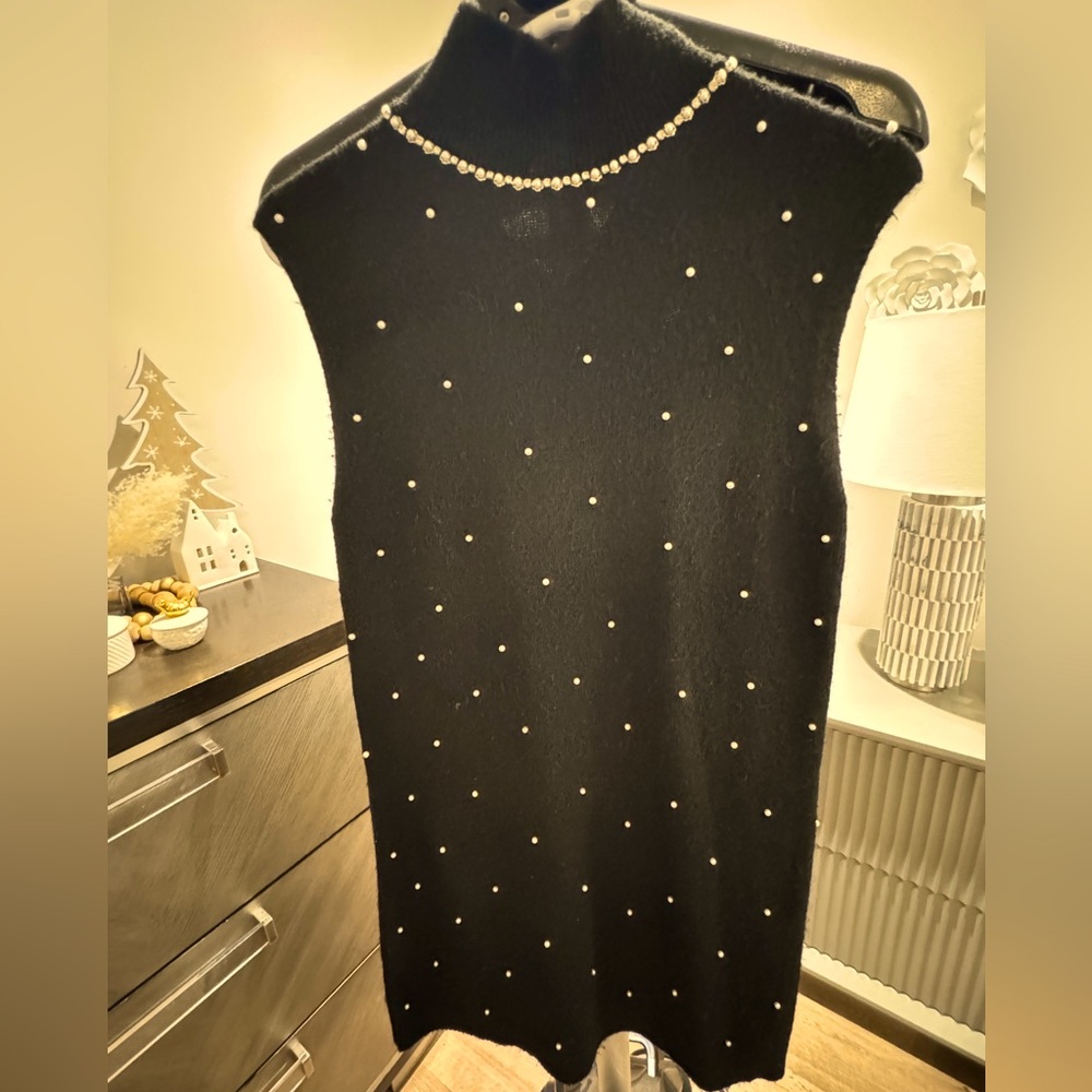 Zara Black Mini Dress with Pearl Details